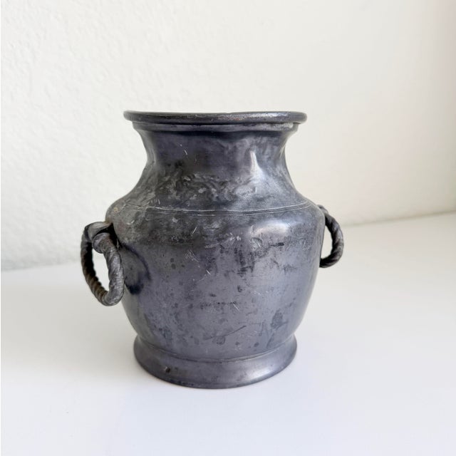 Late 19th Century Antique French Pewter Vase With Handles For Sale - Image 5 of 10