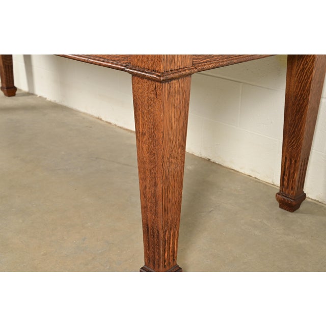 Brown Stickley Brother's Style Antique Mission Oak Arts & Crafts Harvest Dining Table, Newly Refinished For Sale - Image 8 of 11