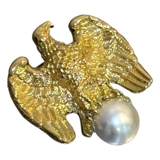 1960s-70s Gold Tone/Faux Pearl Eagle Brooch For Sale