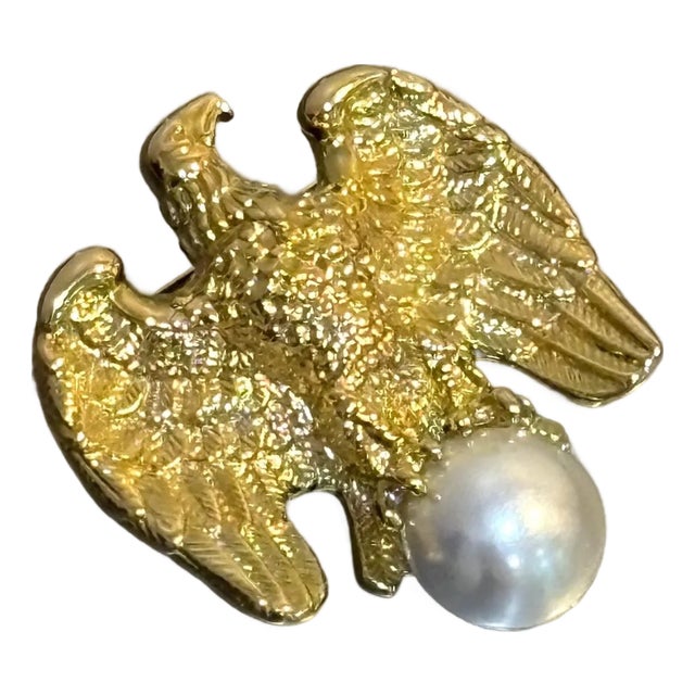 1960s-70s Gold Tone/Faux Pearl Eagle Brooch For Sale