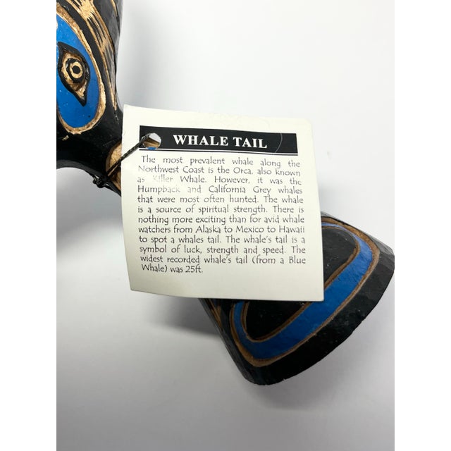 Blue Northwest First Nation Blue Black Hand Carved Painted Formline Whale Tail For Sale - Image 8 of 8