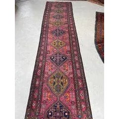 Traditional Antique Heriz Runner in Pink, Peacock Teal, Cantaloup, & Dirty Olive - ~ 3.3 X 14 For Sale - Image 3 of 12