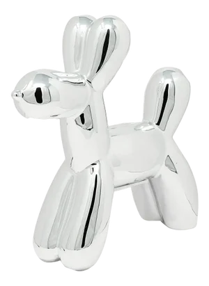 Interior Illusions Plus Silver Mini Ceramic Dog Piggy Bank - 7.5" tall