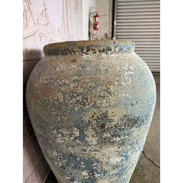 Blue Pair of Large Antique Terracotta Urns With Weathered Blue Patina For Sale - Image 8 of 17