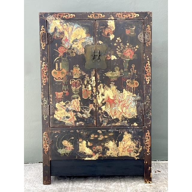 Vintage Asian Hand Painted Wedding Cabinet For Sale - Image 4 of 14