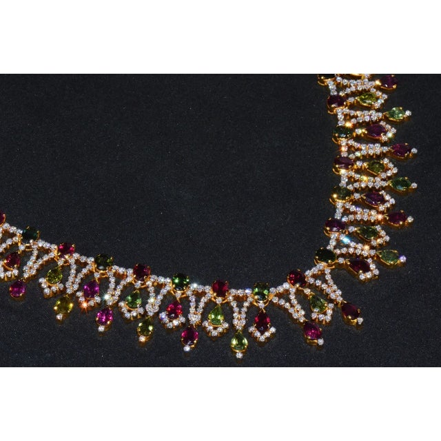 Certified Natural 26.2CTS VS G Diamond Tourmaline 18K Solid Gold Cocktail Necklace For Sale - Image 10 of 13