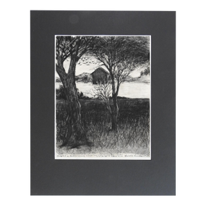 Contemporary Charcoal Landscape With Barn Drawing