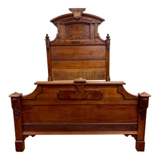 Antique Full Size Victorian Monumental Eastlake Carved High Back Bed For Sale