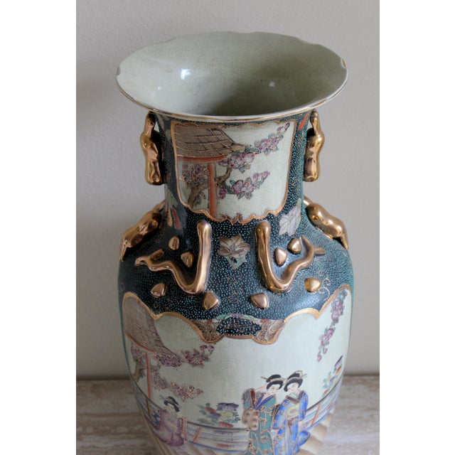 Vintage Royal Satsuma-Style Porcelain Vase – Hand-Painted Geishas & Gilded Handles For Sale - Image 9 of 18