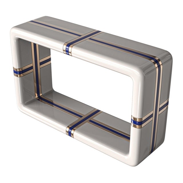 White "Armonia" Console With Stainless Steel and Bronze Details, Handmade For Sale - Image 8 of 10
