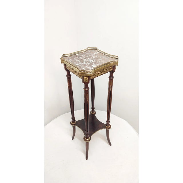 Wood, Brass and Marble Side Table, France, 1940s For Sale - Image 16 of 16