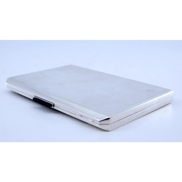 Silver Cigarette Case with Raised Bands, Gold Interior, Cigarette Holder and Hinged Lid For Sale - Image 10 of 11