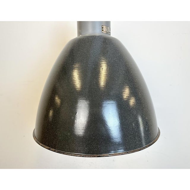 Large Industrial Dark Grey Enamel Factory Lamp from Elektrosvit, 1960s For Sale - Image 4 of 18