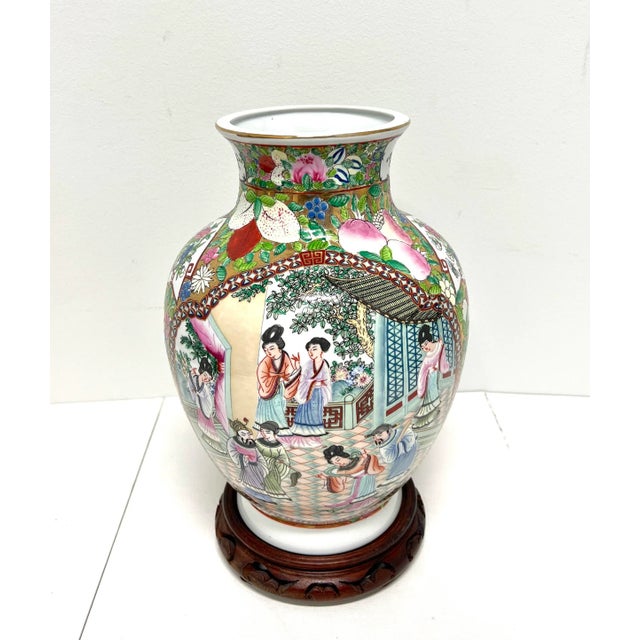 Mid 20th Century Mid 20th Century Chinese Export Porcelain Hand Painted Vase on Stand For Sale - Image 5 of 9