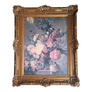 Late 20th Century Flowers, Butterflies, Bird Nest and Eggs Still Life Painting by J Van Os For Sale