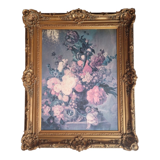 Late 20th Century Flowers, Butterflies, Bird Nest and Eggs Still Life Painting by J Van Os For Sale