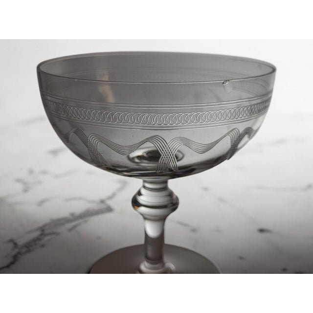 Engraved Crystal Champagne Coupes, 19th Century, 1890s, Set of 8 For Sale - Image 4 of 12