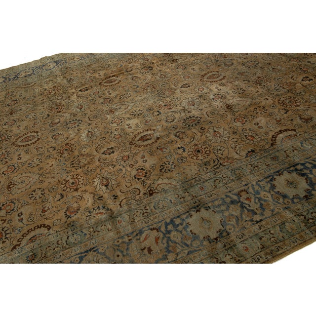 Textile Handmade Allover Floral Antique Persian Mashad Brown Wool Rug From the 1890s For Sale - Image 7 of 10
