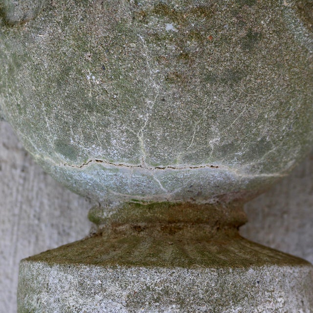 Vintage Neoclassical Cast Concrete Urn Planters With Greek Key & Grape Motif - A Pair For Sale - Image 13 of 15