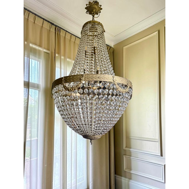 Large Antique Empire Crystal Chandelier, 1940s For Sale - Image 4 of 6