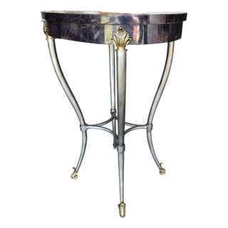 Ethan Allen Silver Leaf & Gilt Accent Table With Geometric Stone Veneer Top For Sale