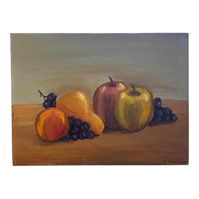 1963 Signed K. Ulrich Still Life Oil Painting of Fruit For Sale
