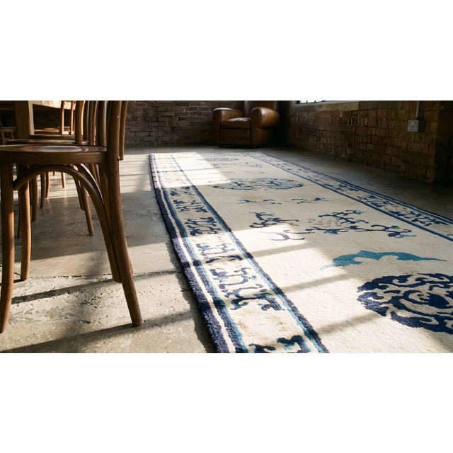 Textile 1900s Beige Medallion Antique Chinese Ningxia Rug 2' 2" X 9' 9" Handknotted Wool Carpet For Sale - Image 7 of 7