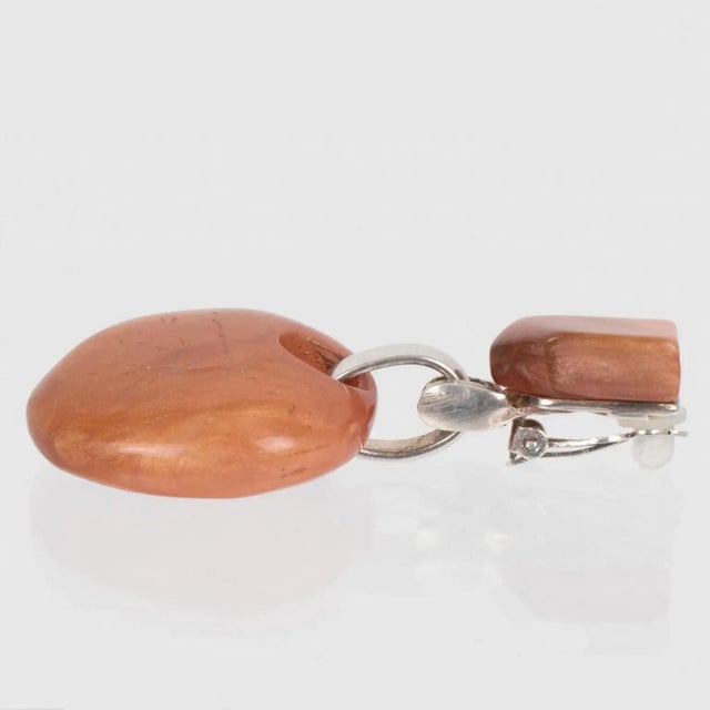 Orange Dominique Denaive Orange Resin and Metal Dangle Clip Earrings For Sale - Image 8 of 9