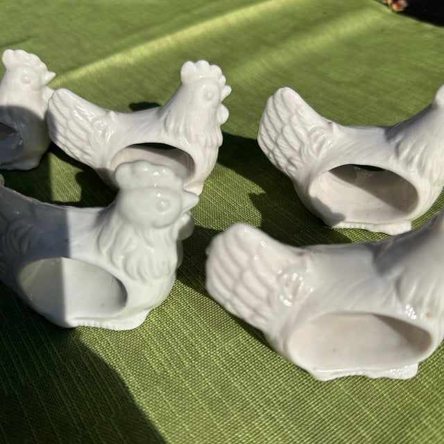 1970s Collection of White Ceramic Chicken Napkin Rings- Set of 6 For Sale In Atlanta - Image 6 of 8