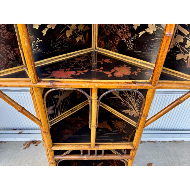 Brown 19th Century English Bamboo Corner Cabinet / Etagere For Sale - Image 8 of 12