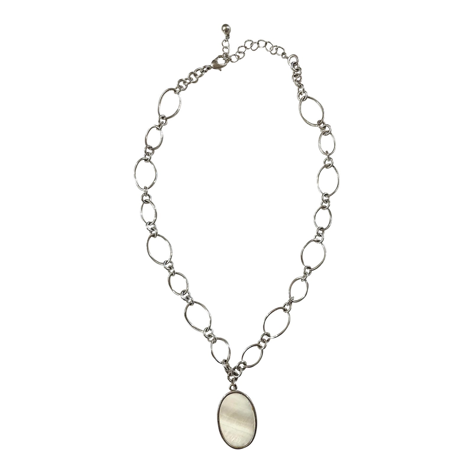 Vintage Sterling Silver Link Necklace With Mother of Pearl Pendant ...