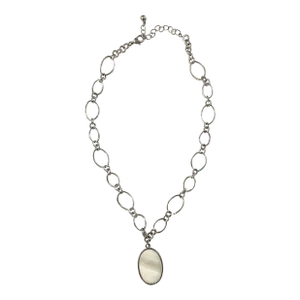Vintage Sterling Silver Link Necklace With Mother of Pearl Pendant