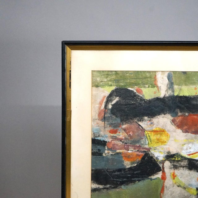 Paper Mid Century Modern Mixed Media Abstract “Bayou” Painting By D. Hoyt, Mid-20th Century, Framed For Sale - Image 7 of 10