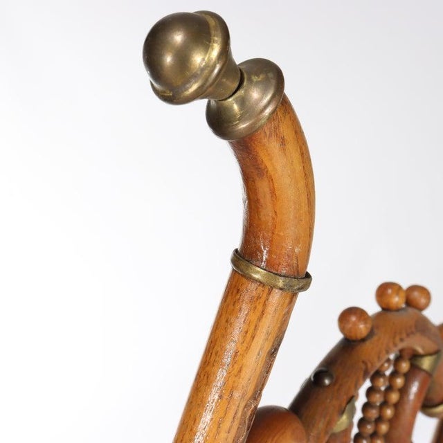 Victorian Oak Stick & Ball Adjustable Easel With Mirror & Brass Caps C1910 For Sale - Image 10 of 13