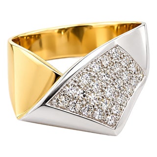 Late 20th Century Estate 18k Two-Tone Yellow & White Gold Pave Diamond Cocktail Ring, Size 11.5 For Sale