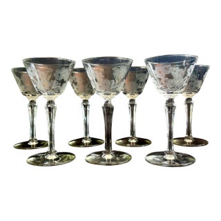 Mid 20th Century Libbey “Embassy” Etched Liquor Glasses, Set of 7, American Barware For Sale