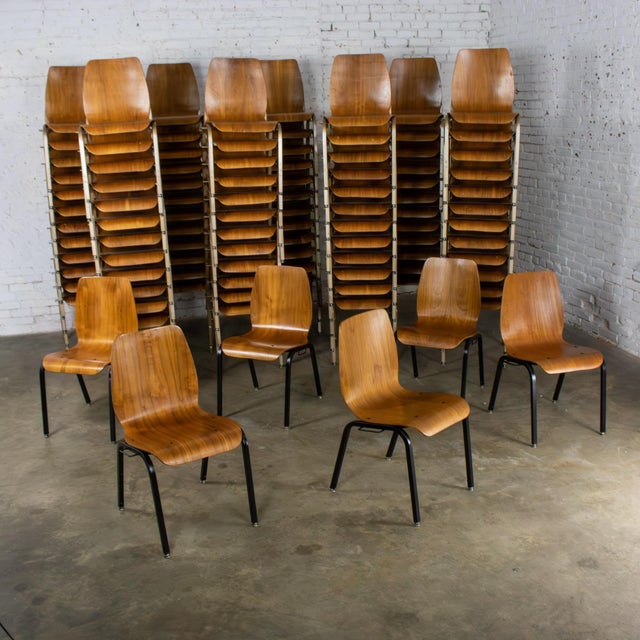 Brown Late 20th to Early 21st Century Modern Walnut Molded Plywood Chairs Stackable Connectable Restored Selling Separately For Sale - Image 8 of 18