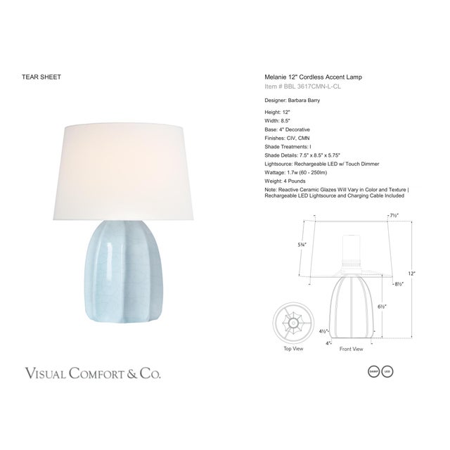 Barbara Barry by Visual Comfort Signature Melanie 12" Cordless Accent Lamp in Crackled Moonseed with Linen Shade Designer:...