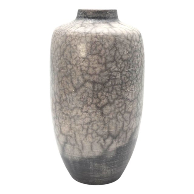Ann Hurley Signed California Raku Fired Crackle Studio Pottery Vase For Sale
