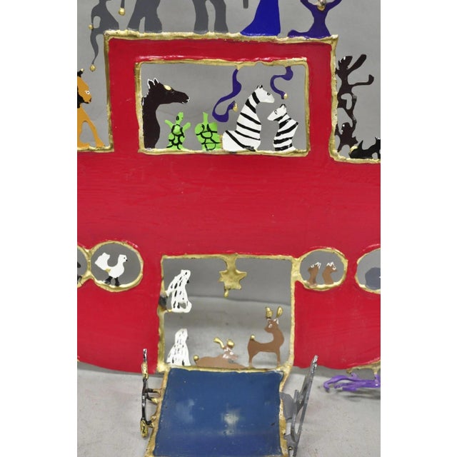 Modern Noah's Ark Cut Steel Judaica Art Hannukah Menorah Candelabra Sculpture For Sale - Image 11 of 18