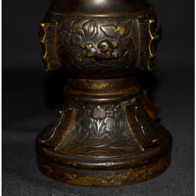 Late 19th Century Antique Japanese Bronze Vessel/Vase W/Designs For Sale - Image 5 of 18