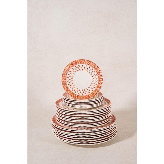 Spode ‘Old Crow’ Orange/Coral Dishes C. 1890 - 40 pcs For Sale - Image 4 of 12