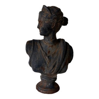 Antique Cast Iron Roman Goddess Diana Diana Bust Sculpture For Sale