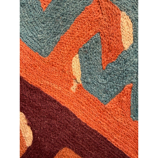 Textile Vintage Indian Wool Chain Stitch Tapestry With Tribal Kilim Design, 4' × 6' For Sale - Image 7 of 12