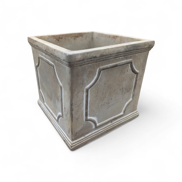 Sculpture Materials Classic Traditional Cumberland Square Paneled Concrete Planter Box For Sale - Image 7 of 16