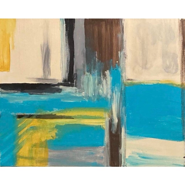 2010s Acrylic on Canvas Mid Century Style Stained Glass Abstract in Frame For Sale - Image 5 of 5