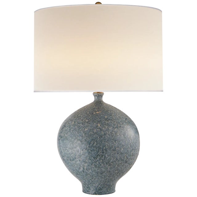 Gaios Table Lamp in Blue Lagoon with Linen Shade Designer: AERIN Height: 30.5" Shade Detail: 21" x 21" x 13" Linen Base:...