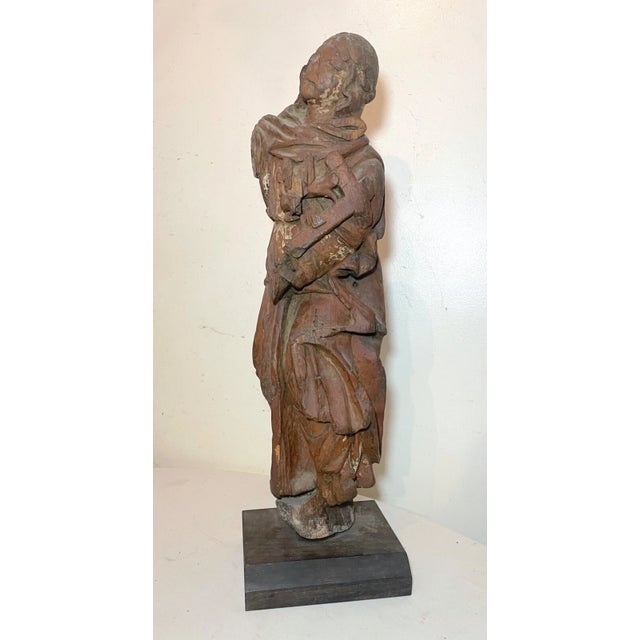Large Antique 1600's Hand Carved Wood Religious Jesus Crucifix Saint Sculpture For Sale - Image 4 of 16