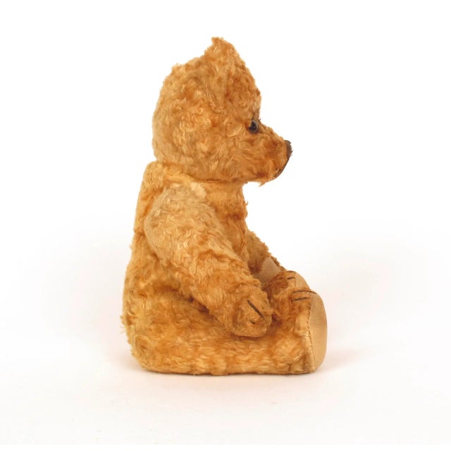 1930s Vintage 1930's Golden Color Mohair Jointed Teddy Bear Toy Excelsior Wood Wool Stuffed Animal, Made in England For Sale - Image 5 of 10
