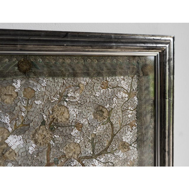 Gray Antique Framed Spanish/Italian Beadwork and Stumpwork Embroidery Panel, 17th C. For Sale - Image 8 of 18